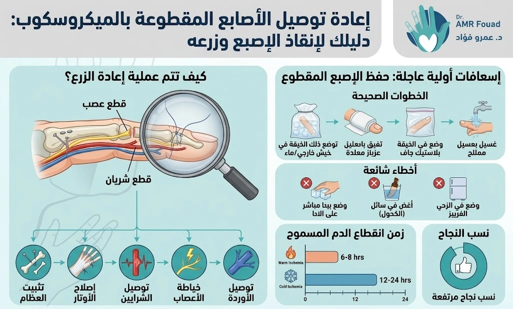 اعادة توصيل الاصابع المقطوعة بالميكروسكوب